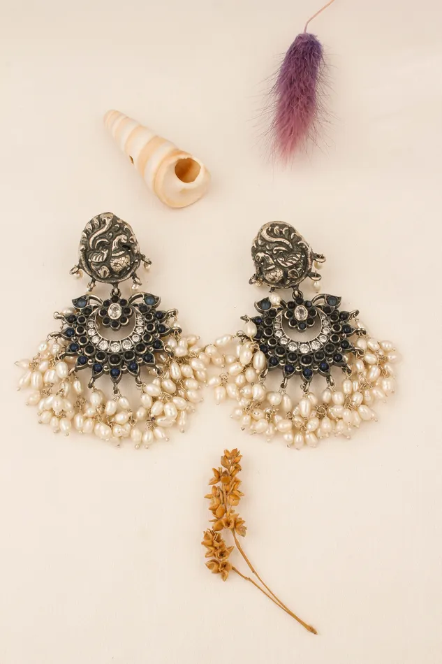 Silversmith The Marala Silver Guttapusalu Necklace OxidisedBlueRice Pearl Necklaces