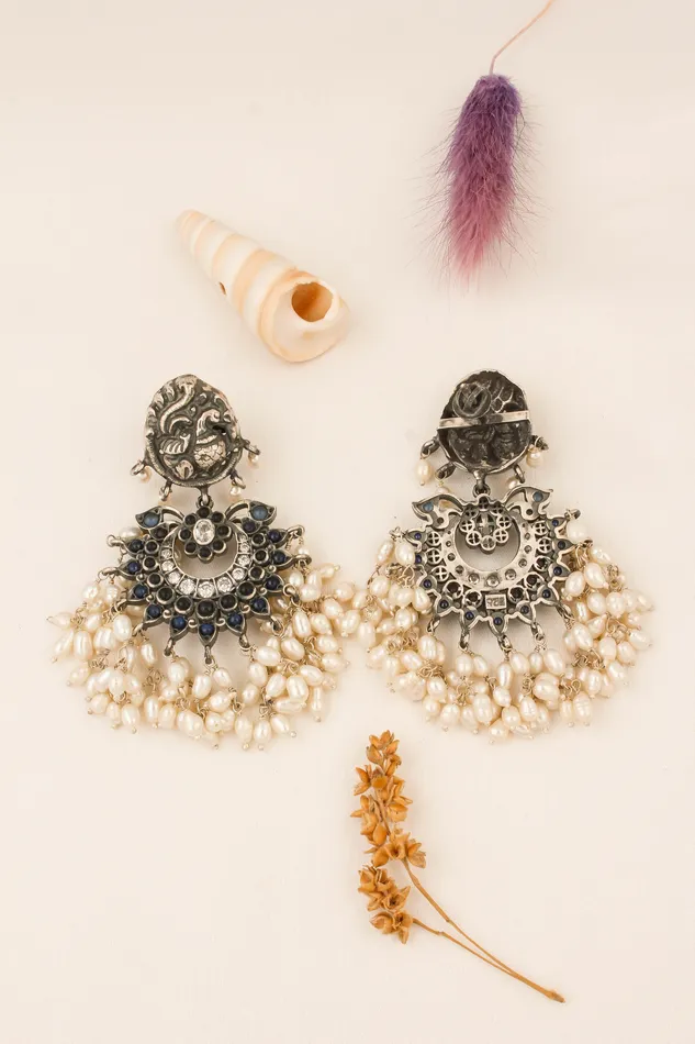 Silversmith The Marala Silver Guttapusalu Necklace OxidisedBlueRice Pearl Necklaces