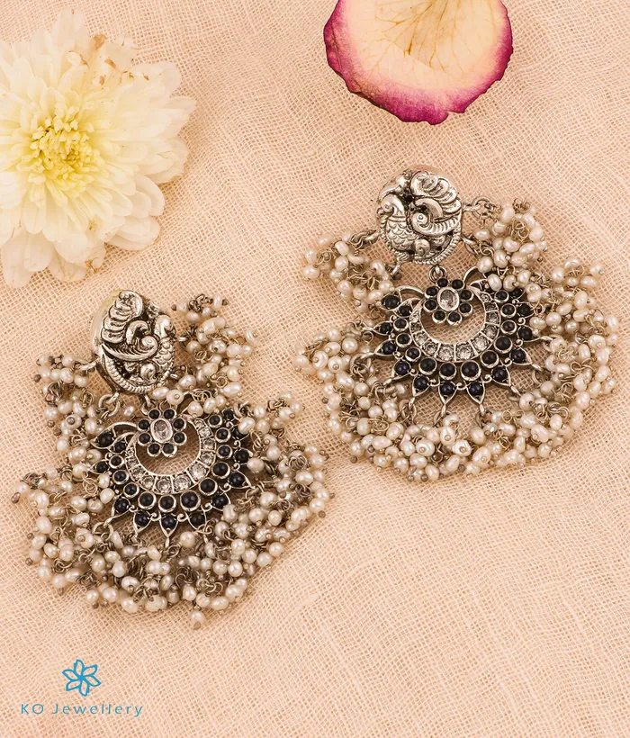 Silversmith The Marala Silver Guttapusalu Necklace OxidisedBlueRice Pearl Necklaces