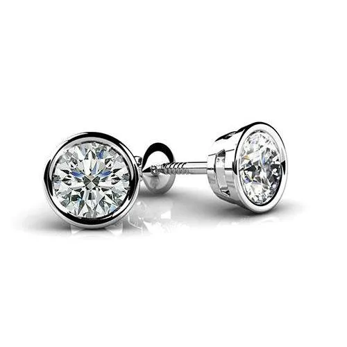 Solitaire Round Natural Earth Mined Diamond Stud Earring Bezel Set 2 Carats White Gold 14K GB Earrings Solitaire Round Natural Earth Mined Diamond Stud Earring Bezel Set 2 Carats White Gold 14K GB Earrings