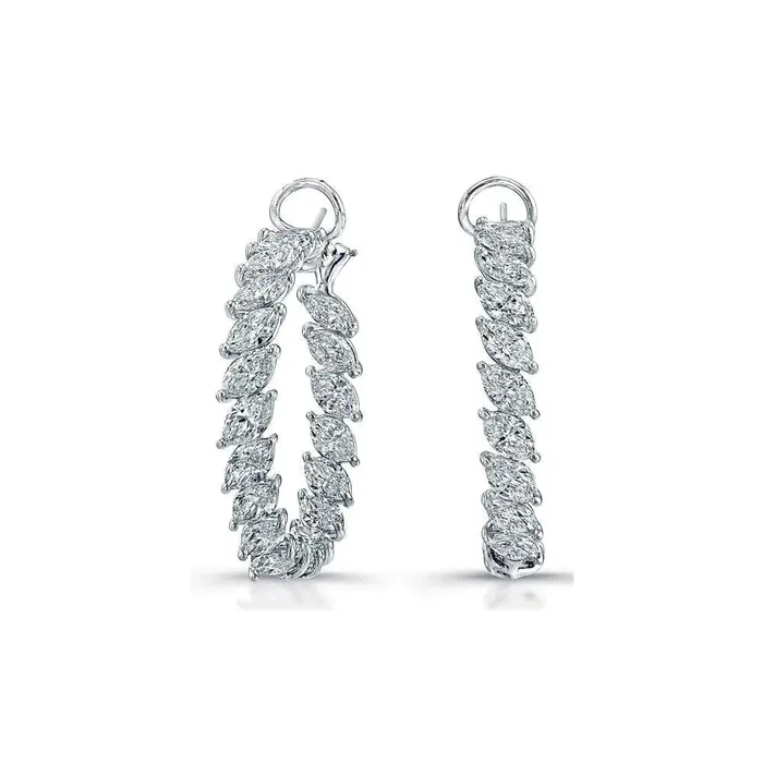 Sparkling Marquise Natural Earth Mined Diamond Hoop Earrings GB Earrings