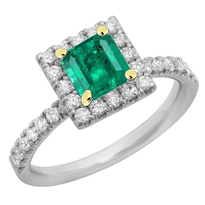 Square Green Emerald Halo Ring Scallop Set Diamonds HarryChadEntcom Rings