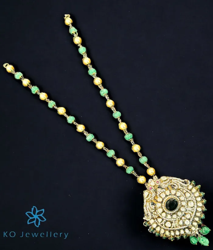 The Aalia Silver Victorian Pearl Peacock Necklace Kundan Necklaces