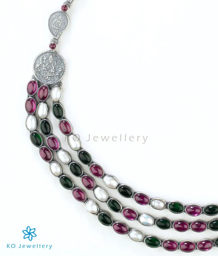 The Aparajita Silver Lakshmi Necklace Multicolour Silversmith Necklaces