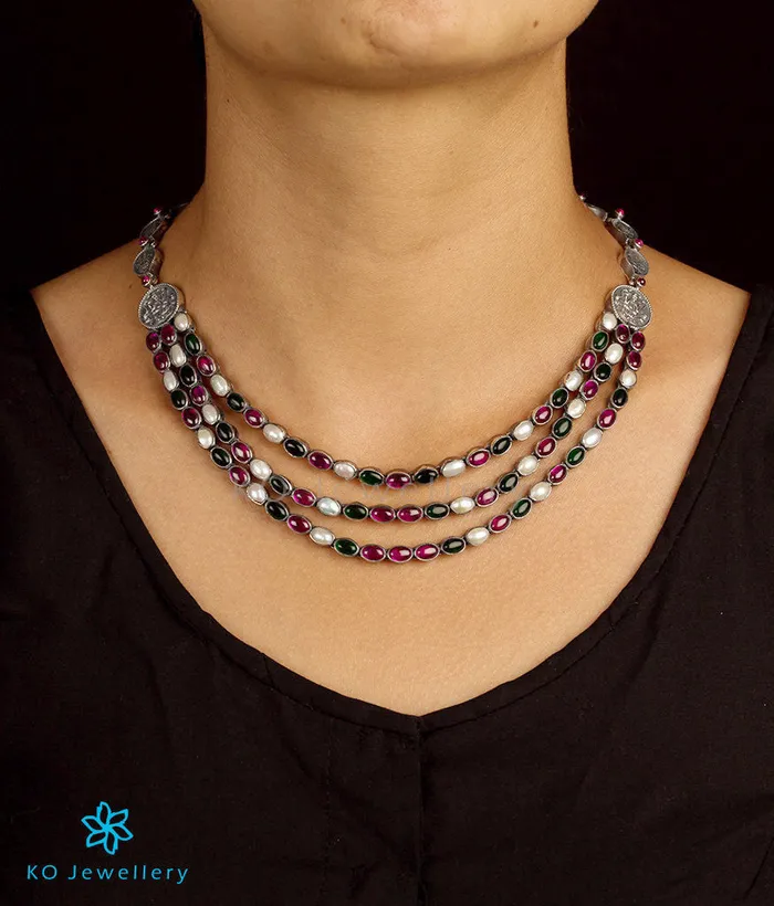 The Aparajita Silver Lakshmi Necklace Multicolour Silversmith Necklaces