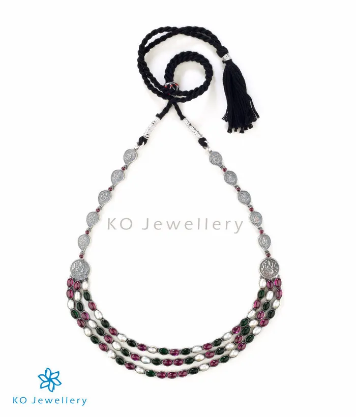 The Aparajita Silver Lakshmi Necklace Multicolour Silversmith Necklaces