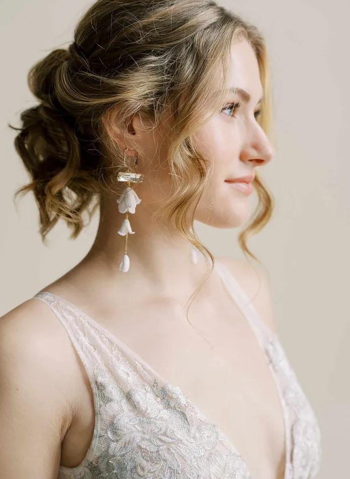 twigs honey Baguette crystal and flower earrings long Style 2566 Earrings