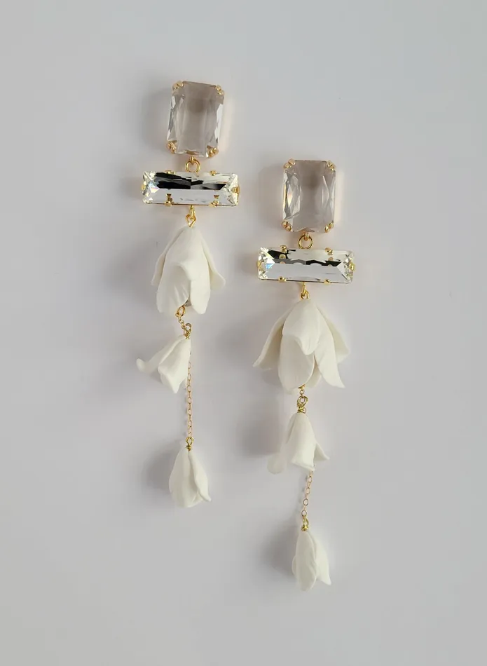 twigs honey Baguette crystal and flower earrings long Style 2566 Earrings