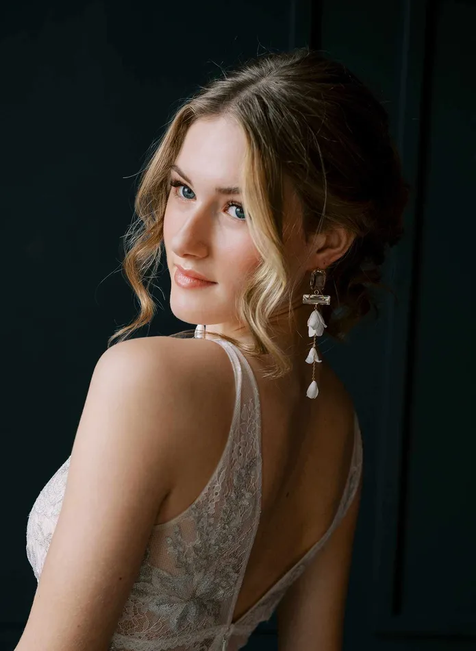 twigs honey Baguette crystal and flower earrings long Style 2566 Earrings