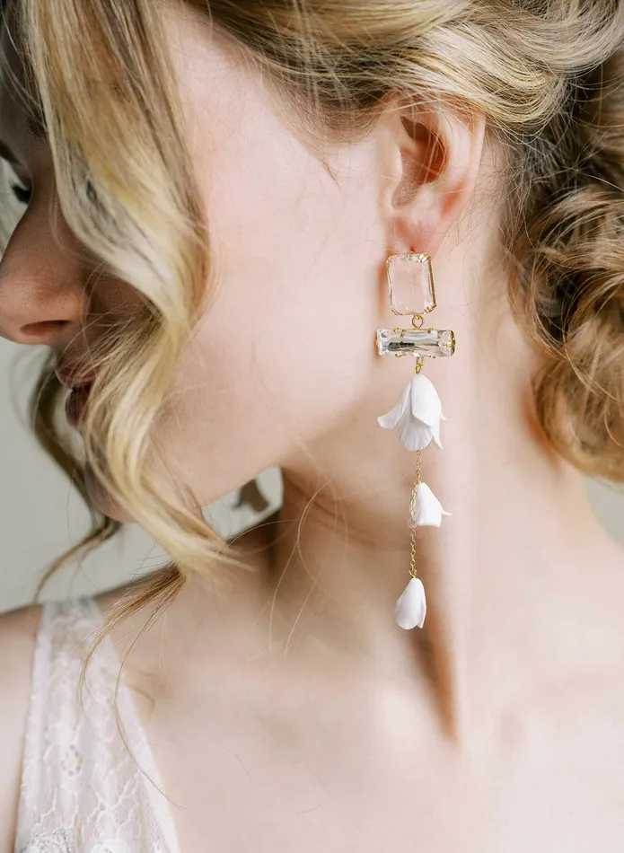 twigs honey Baguette crystal and flower earrings long Style 2566 Earrings