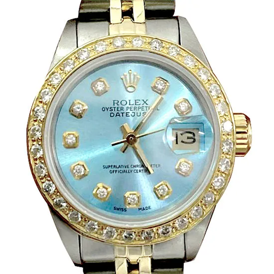 Watches GB Blue Diamond Dial Bezel Rolex Ladies Watch Date Just Ss Gold