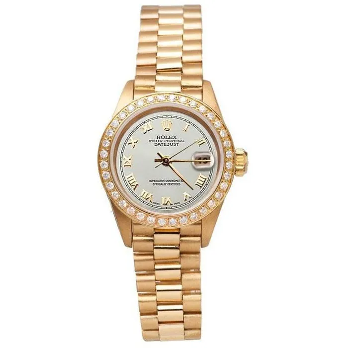 Watches GB Dj Rolex Gold President Style Watch White Roman Dial Diamond Bezel Watches GB Dj Rolex Gold President Style Watch White Roman Dial Diamond Bezel