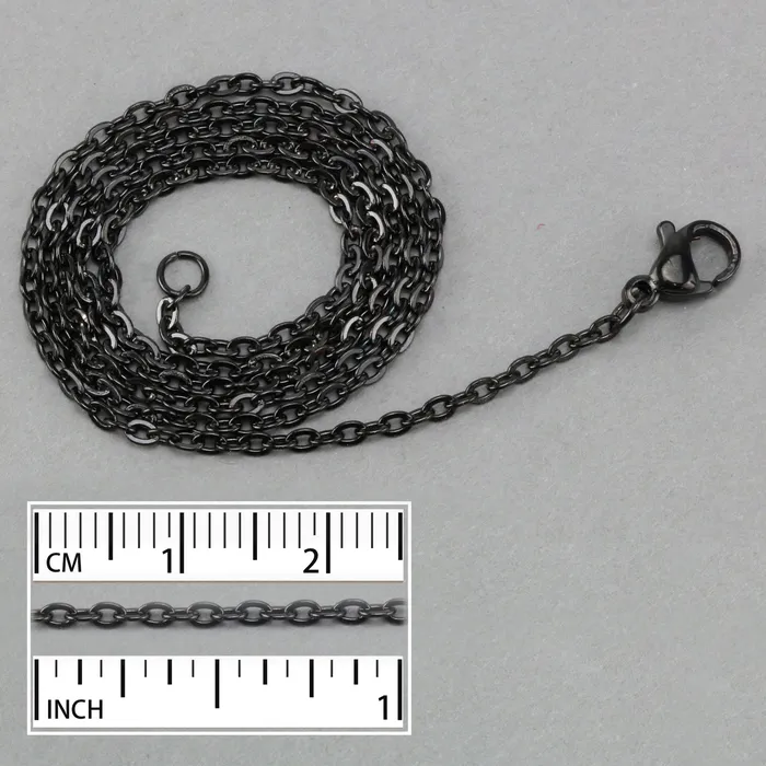 YW Necklaces Stainless Steel Black 2mm Flat Cable Chain 18 Pack of 2